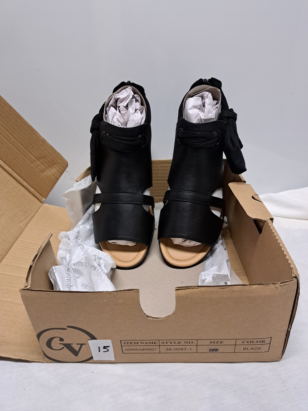 comfortview Black Open-Toe Ankle Wrap Heels